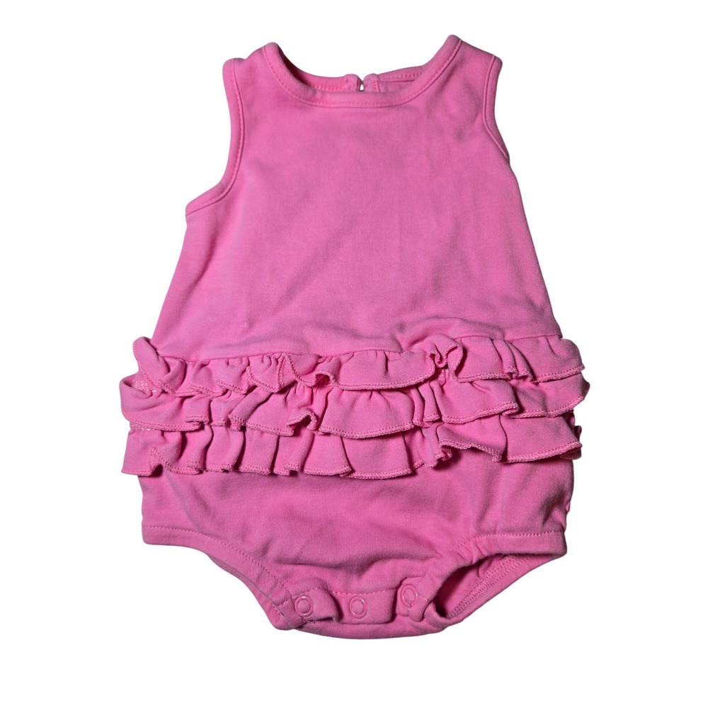 Zutano Baby Girl Pink Ruffle Sleeveless Cotton Romper Snap Bottom 6M